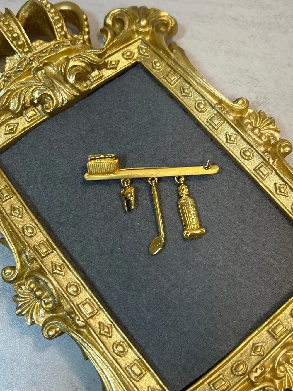 Gold Dental Tools Charm Brooch - Women's Jewelry